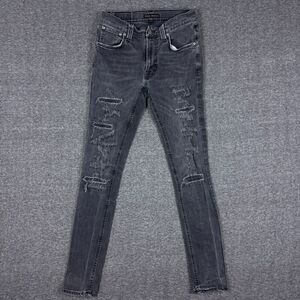 Nudie‎ Jeans Mens 30x34(28x32) Lean Deen Slim Deep Black Worn Organic Skinny